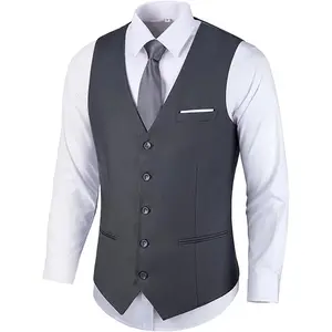 Mens Suit Vests V-Neck Casual Vest Dress Men Formal Tuxedo Vests Men's Waistcoat