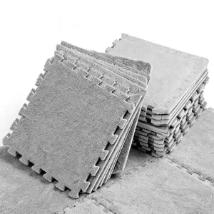 Grey Fluffy Play Mat Tiles (30cm x 30cm / 11.8” x 11.8”) – Anti-Slip, Easy-Clean, Soft EVA Foam Flooring for Kids, Pets, Playroom & Home Decor