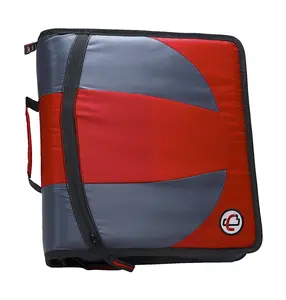 Case-It 1590363 Dual D-Ring Binder - 1.5 in, Red, Ripstop Material, Handle and Shoulder Strap, Hook and Loop Hold-Down Pages, Patented Angled Zipper, Removable Pencil Pouch