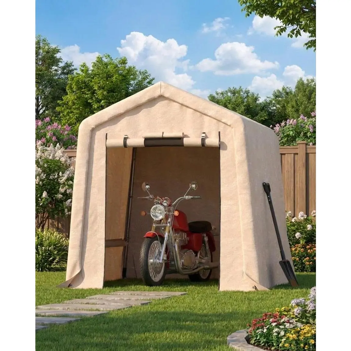 Outdoor Storage Shed Motorcycle Tent with Galvanized Steel Frame, Waterproof Ventilated Garden Tool Shelter for Bicycle Motorcycle Lawn Equipment
