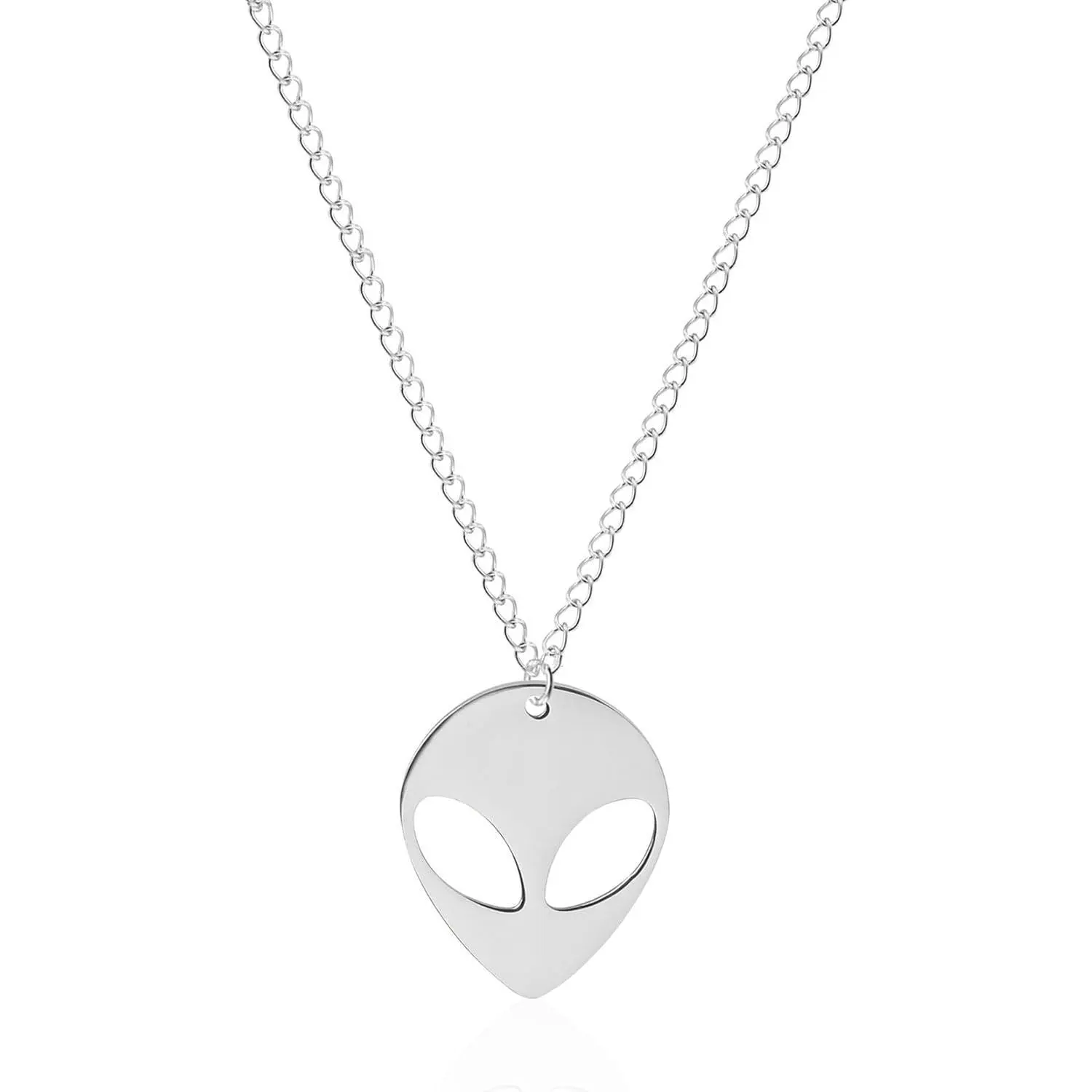 Just Follow Hollowing Face Eye Alien Pendant Necklace Science Fiction Cartoon Head Portrait Necklace Jewelry for Women Men Birthday Gifts