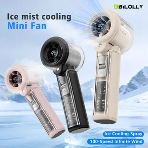 Fast Cooling Ice Mist Handheld Fan 100-Speed, Portable Mini USB Fan with 3000mAh Rechargeable Battery, Skin Hydrating Moisturizing Water Spray Humidifier Desk Fan for Women Makeup, Summer Travel, Office, Outdoor Sports Heat Relief Essentials