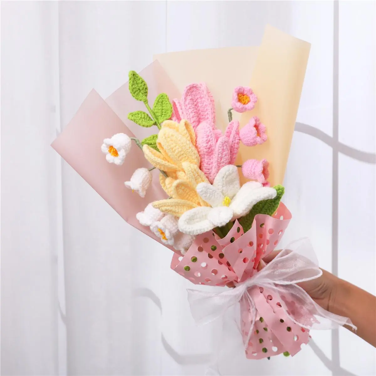 Handmade Crochet Flower Bouquet, 1 Bouquet Artificial Fiber Flower, Artificial Flower Bouquet, Fake Flower Bouquet, Decorative Flowers for Home Party Wedding Anniversary, Fruit