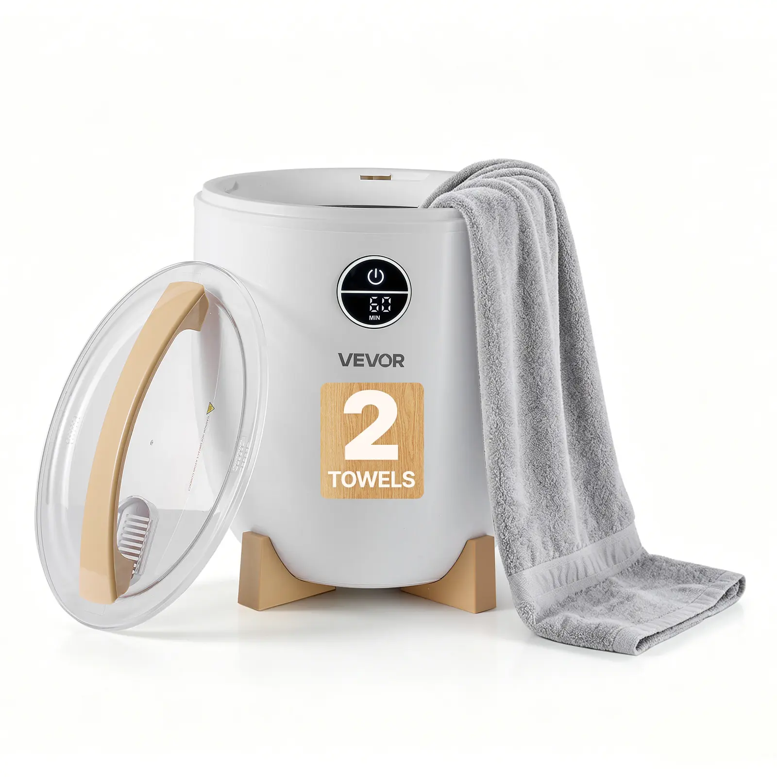 VEVOR Towel Warmers for Bathroom 12L Heated Towel Bucket with LED Display, Rapid Heating, 4 Adjustable Timer for 15/30/45/60 Min, Auto Shut Off, Fits Towels, Blankets, Bathrobes, for Women, White
