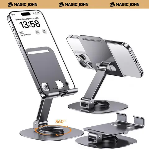 MAGIC JOHN Rotatable Silicone Phone Mount - 360° Adjustable, Compact, Foldable, Durable Alloy Stand for Mobile Cellphone, iPad, Electronics Accessories, Customizable Viewing Angles, Effortless Sharing (Rotatable Phone Holders & Mounts)