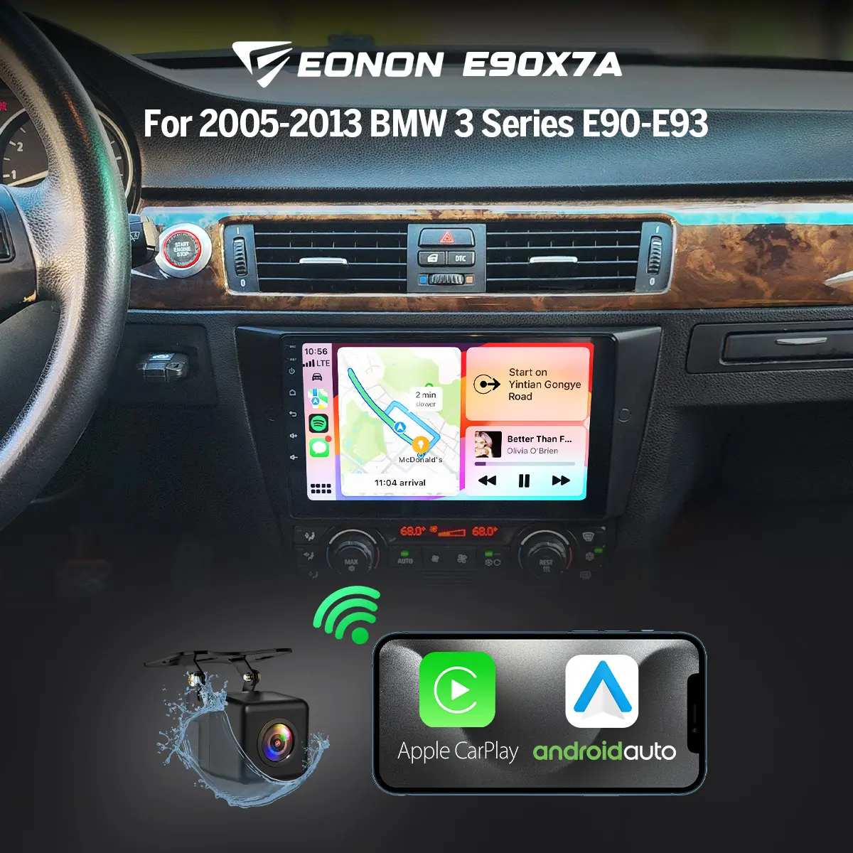 EONON Android 14 Car Stereo for BMW 3 Series E90 E91 E92 E93 & M3 (2005-2013), Wireless Apple CarPlay & Android Auto, 9" IPS Touchscreen, GPS Navigation, Bluetooth, DSP, Backup Camera Support, Steering Wheel Control