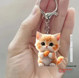 2D Flat - A Stylish Acrylic Cat Keychain in 2D Design, Ideal for Car Charms And Keychain Accessories, As Well As Backpack Embellishments.