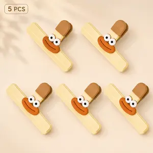 Set of 5 cute food bag sealing clips, cartoon face snack clips for food storage, strong grip plastic bag sealer clips for chips, bread, milk powder, coffee, candy, kitchen pantry freshness-keeping clips, reusable easy-use sealing clamps