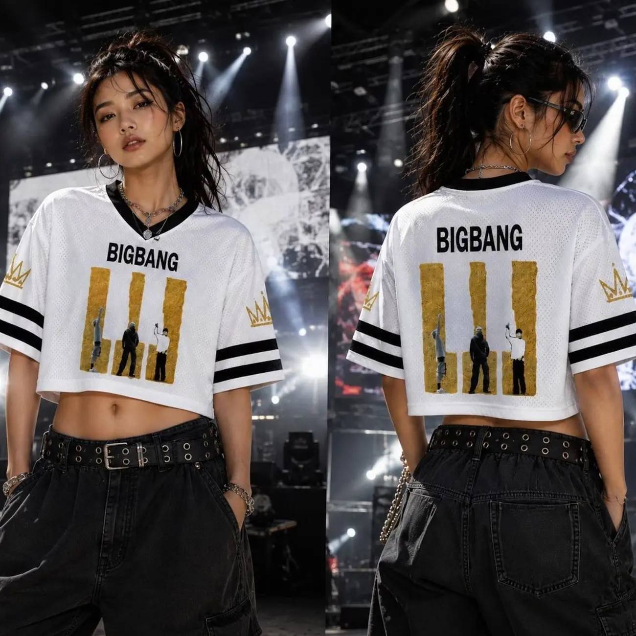 BIGBANG Mesh Jersey Crop Top, BIGBANG Crown Concert Jersey, VIP Kpop Shirt, G-Dragon Inspired Crop Top, Y2K Fan Gift, Baseball Tee N8X