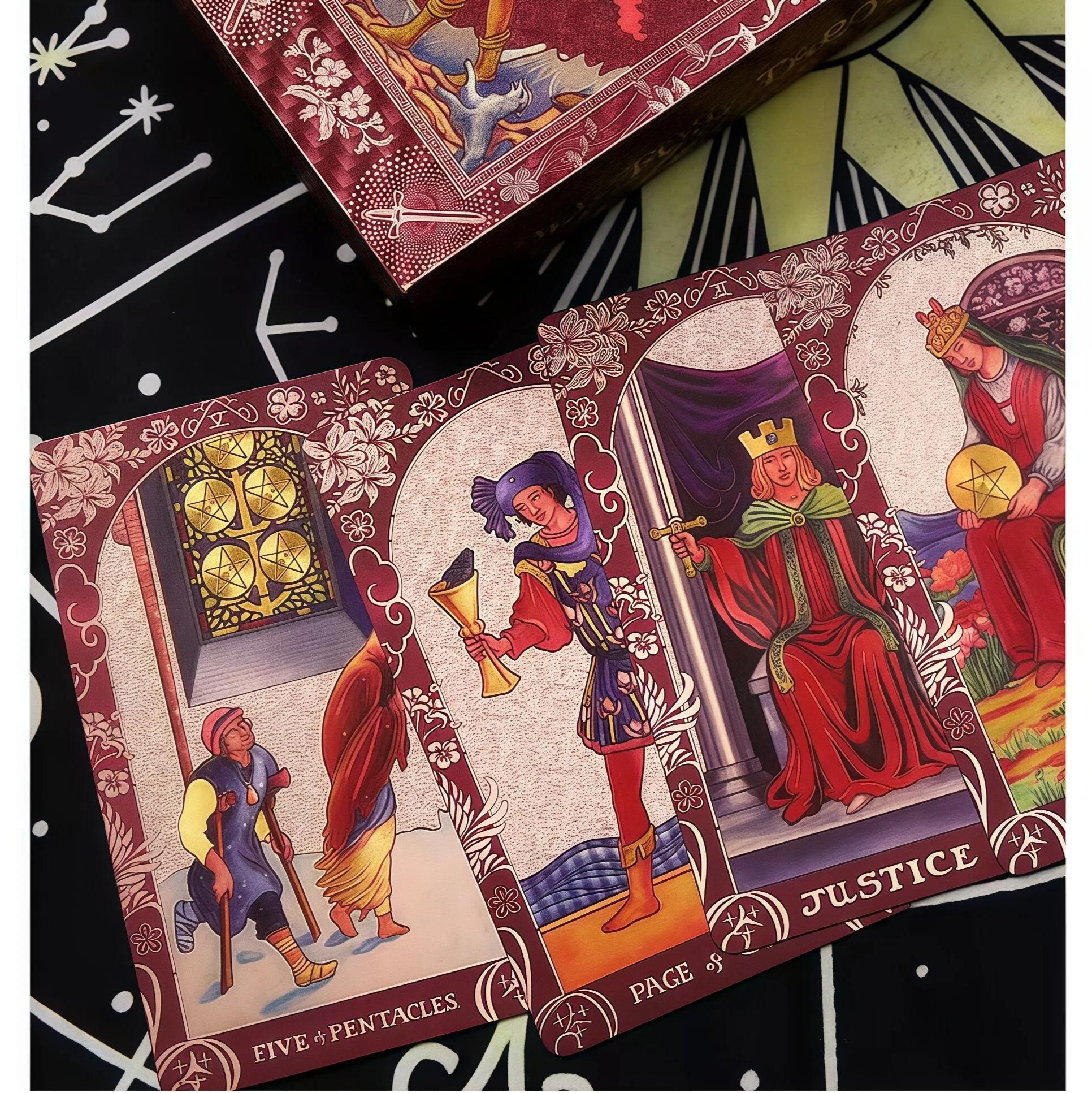 Tarot Cove Pink Holographic Tarot Deck Gold Foil Color Shifting Waterproof Cards Complete Gift Set with Guidebook Luxury Box Tarot Cove Pink Holographic Tarot Deck Gold Foil Color Shifting Waterproof Cards Complete Gift Set with Guidebook Luxury Box