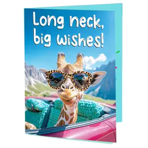 Funny Giraffe Musical Birthday Card with Sound, Interactive Shaking Animal Greeting Card, Happy Birthday Gift for Women Men Kids, Mom Friend Coworker
