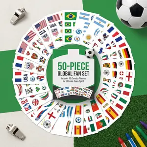 50Pcs Waterproof Soccer Temporary Tattoos - 10-Country Football Fan Face Stickers for USA, Mexico, Brazil, Argentina, France, Germany, Spain, Portugal, England, Netherlands - Sports Event Party Favors (Water Proof)