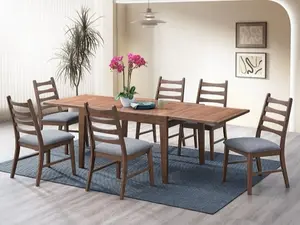 Acme DN04170-7PC 7 pc Mayah walnut finish wood mid century modern dining table set grey chairs