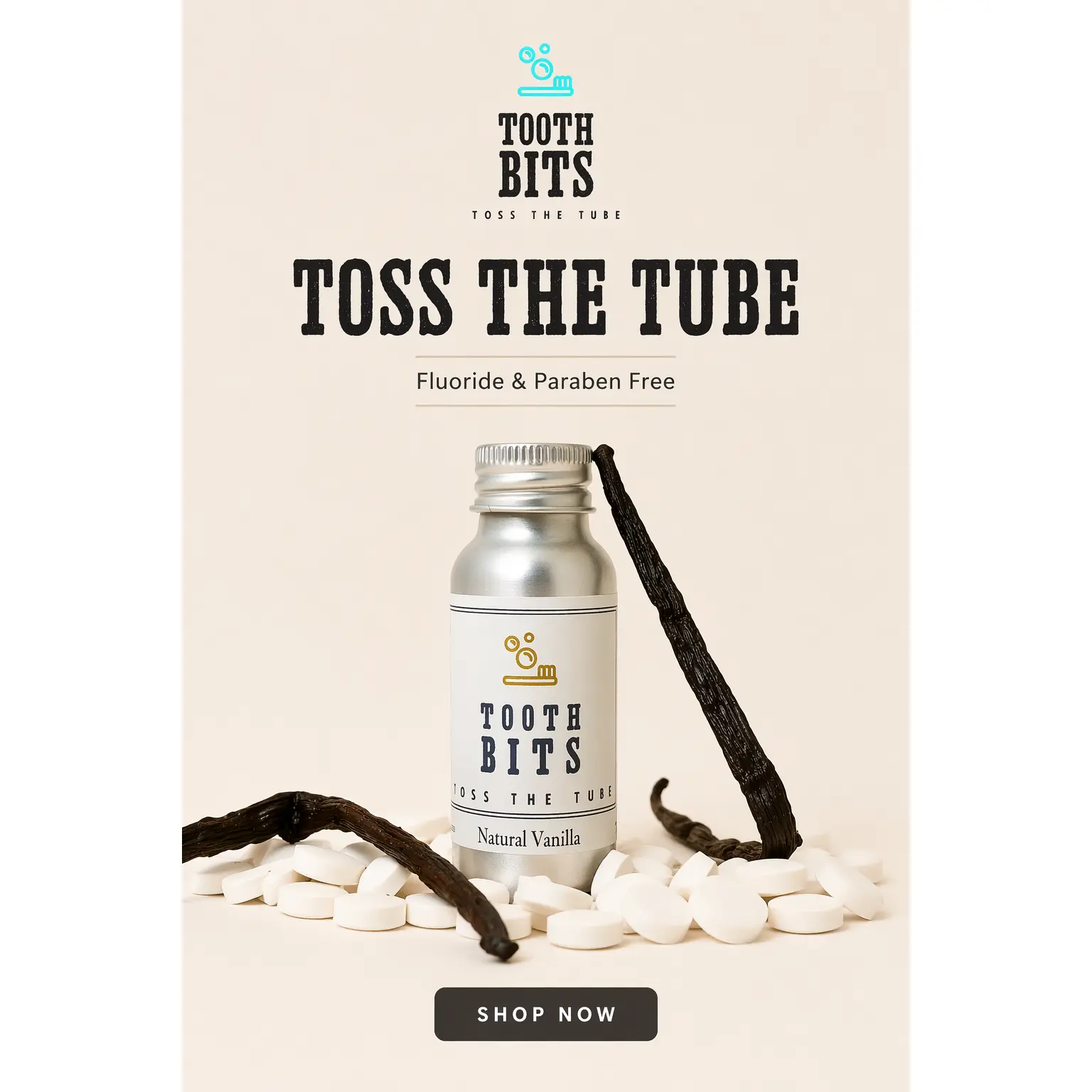 TOOTH BITS® - Natural Vanilla Toothbrushing Tablets Oral Care Remineralizing