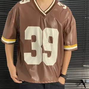 Fba Leather Jersey Men's Jersey 39 Letter Print Graphic Oversized T Shirt Short Sleeve Crewneck Casual Football Jersey Shirts for Summer