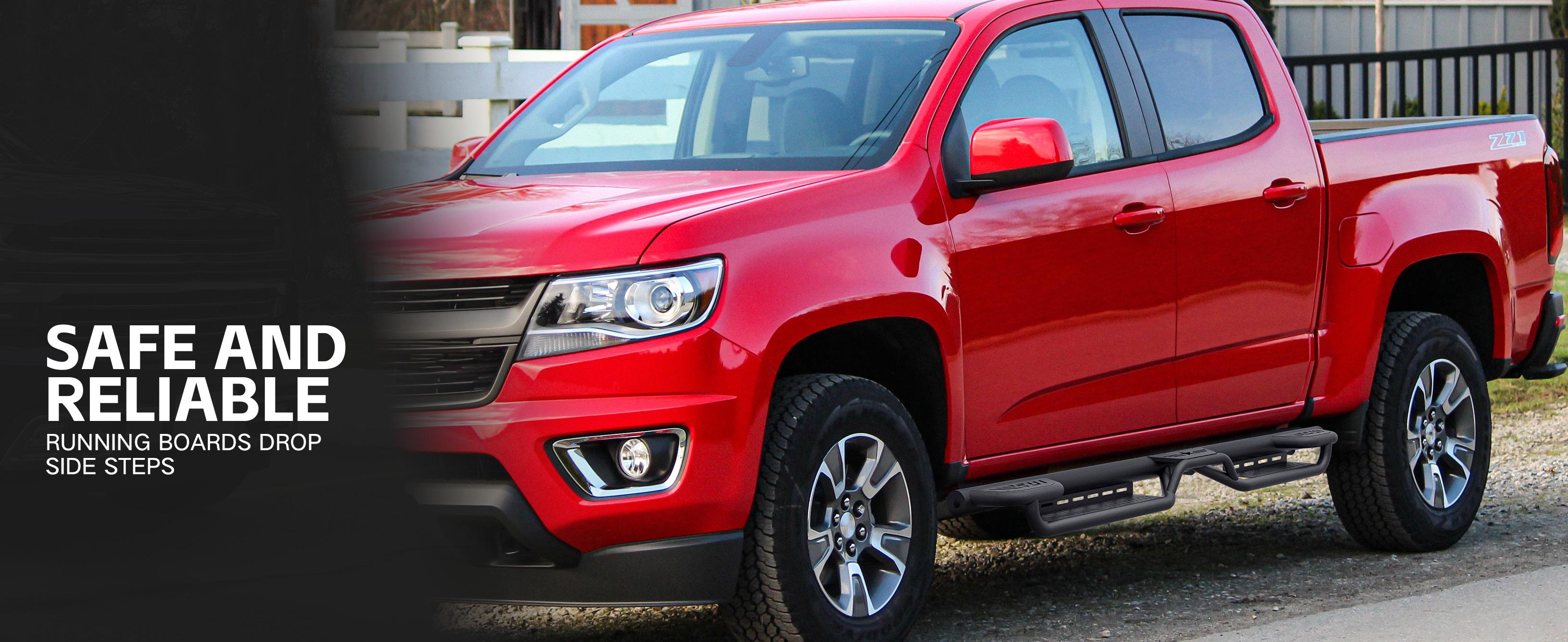 Three Raised Steps Running Boards Side Steps Compatible for 2015-2025 Chevy Colorado & GMC Canyon Crew Cab (4 Full Size Doors), Two Stairs Design Bolt-on Side Rails Step Nerf Bar