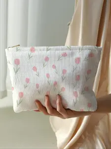 Cute Floral Print Makeup Bag, Cartoon Style, Lightweight Multi-Functional Fashion Casual Cosmetic Pouch, Travel Organizer for All Seasons