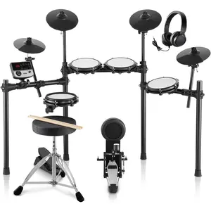 VEVOR Electric Drum Set, 32 Drum Kits & 480 Sounds Electronic Drum Kit, USB MIDI Supported 8'' Quiet Mesh Snare Electric Drum Set with 10'' Cymbals Drum Sticks & Headphone, for Beginners & Adults