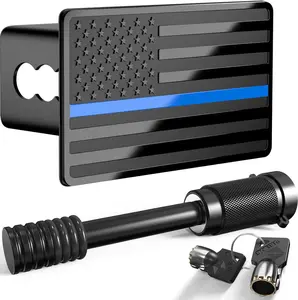 Heavy  Flag Metal Trailer Hitch Cover for 2" inch Receivers,Tow Hitch Covers 2 Inch for  Accessories (with 5/8-Inch Pin Diameter Trailer Hitch Lock, Blue Line)