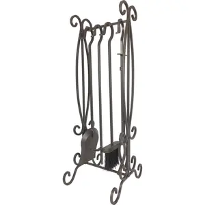 Dagan  Wrought Iron Fireplace Tool Set, Bronze - 5 Piece