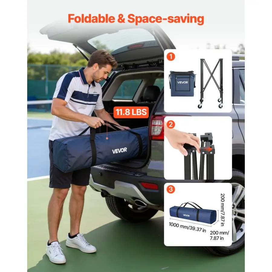 【Summerfinds】 VEVOR 2-in-1 Tennis Pickleball Hopper, with Pickup Tube, Foldable Pickleball Basket Cart with with Wheels, Holds 150 Tennis Balls or 260 Pickleballs, Portable Pickleball Caddy Holder, for Trainingdealsforyoudays