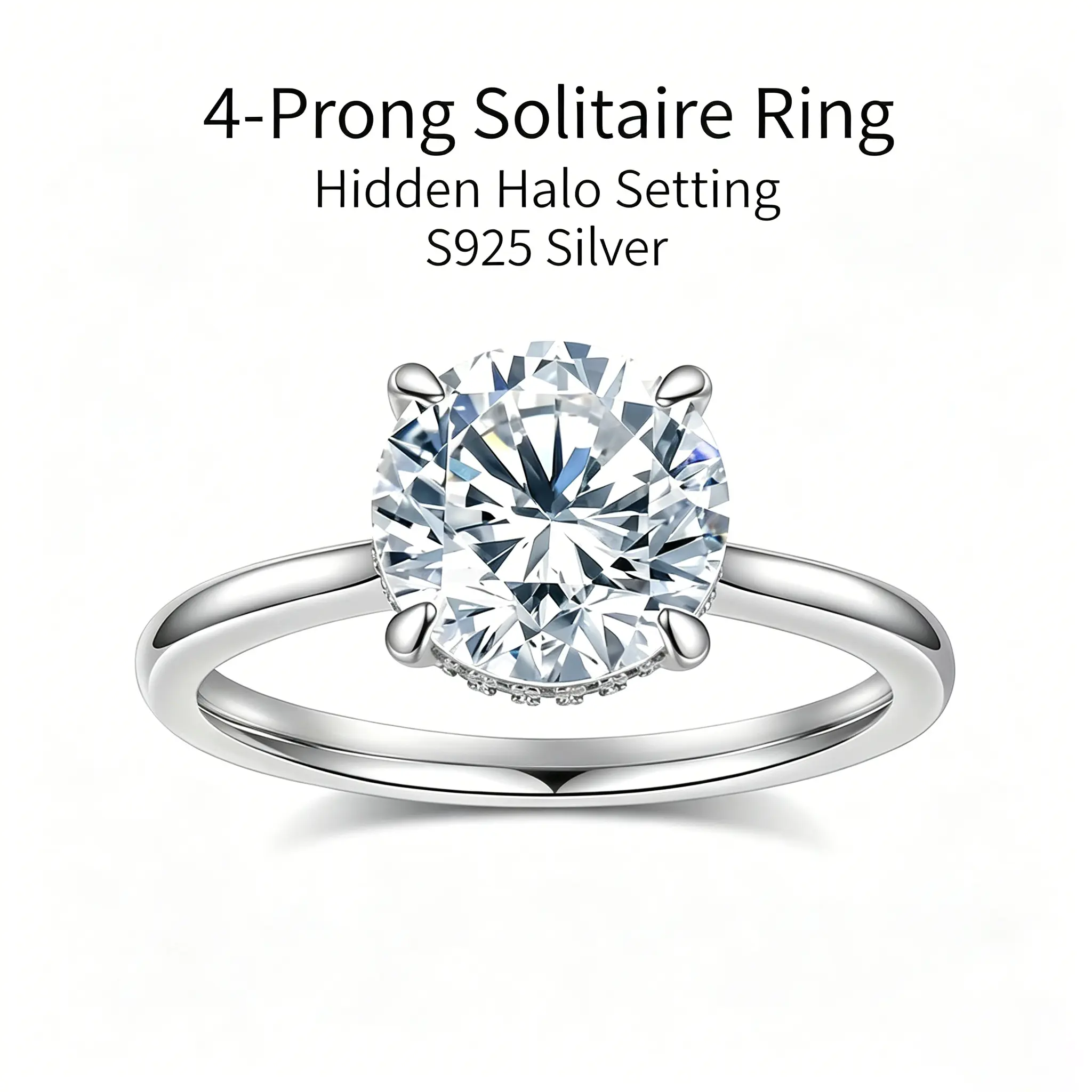 3CT D Color Round Moissanite Solitaire Ring, 4-Prong S925 Plated Silver Band, Minimalist Timeless Engagement Promise Ring queen ring