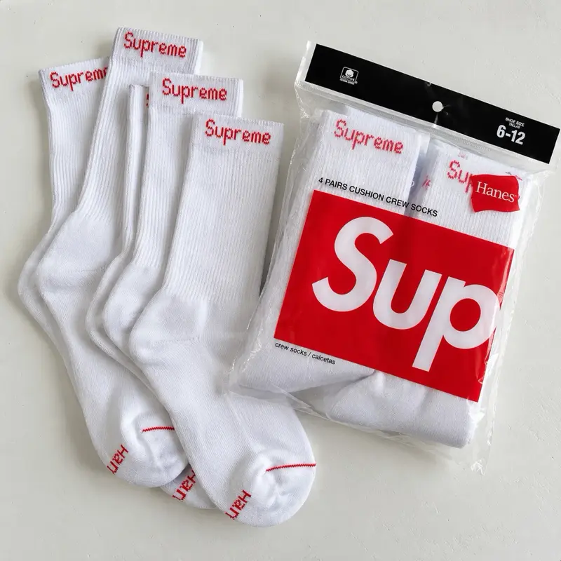 Supreme Hanes Cushion Crew Socks (4 Pack) White Sizes 6-12 Men’s