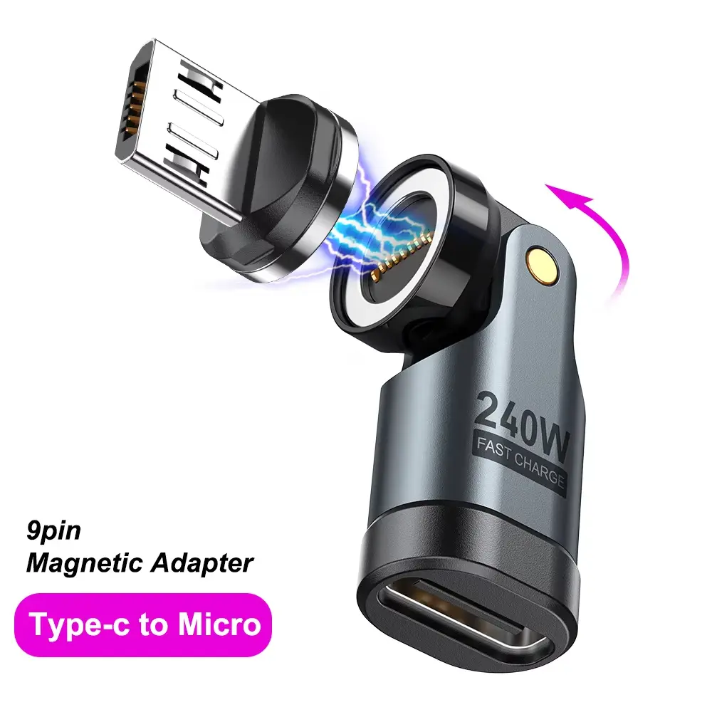 9-Pin Magnetic OTG Adapter - Type-C Female to Type-C/Micro Male Converter, 240W PD Fast Charging Accessory for Laptops