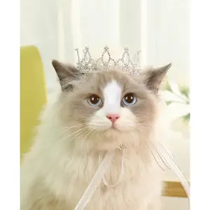Pet Series Silver Plated Royal Rhinestone Pearl Full Round Dog/Cat Crown for Rolyal Family Costume Hair Accessories-Small Size