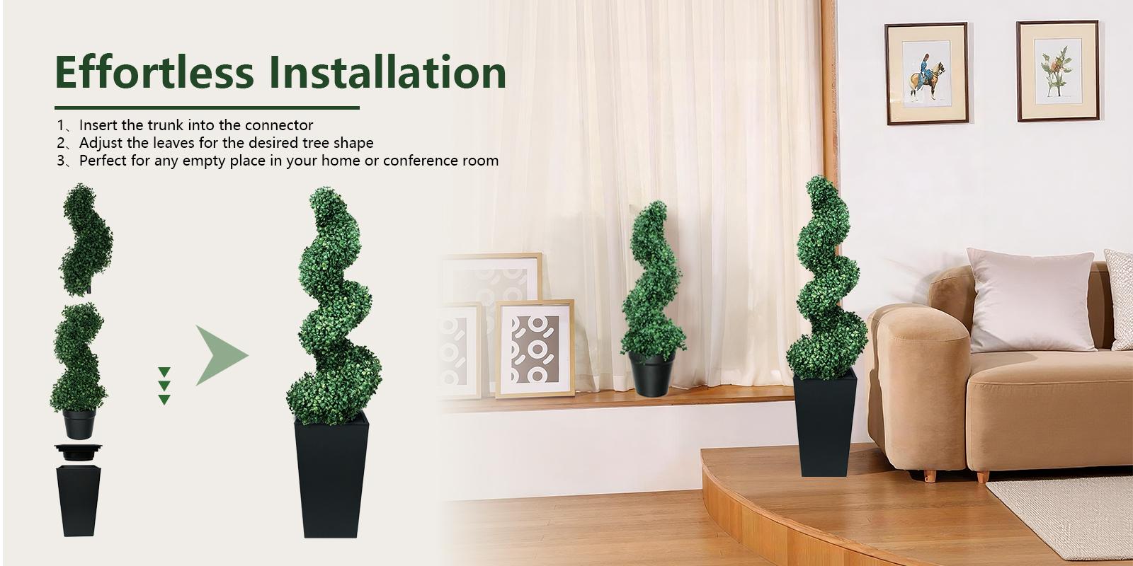2 Pack 2/3/4 Ft Artificial Boxwood Spiral Plants, With BlackPots, Green Pe Wrought Iron Plants, Suitable For Porch, Garage, And Fireplace.Mother's Day Gift