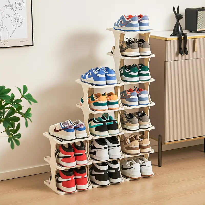 Foldable Collapsible Shoe Rack Organizer Space Saving, 6-9 Tier Vertical Shoe Storage Tower for Entryway, Dorm & Apartment, Durable PP Plastic with Non-Slip Surface, Easy Setup & Clean Adjustable Shelf