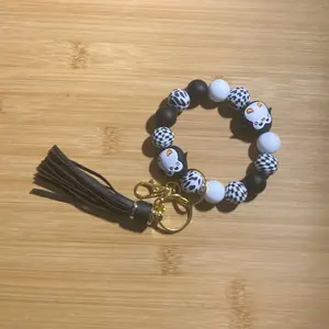 Keychain Bracelet- Colorful Beaded Design with Tassel. Penguin