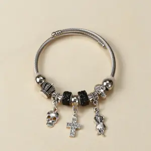 Halloween Themed Bracelet - Cross&Skull&Crown pendant Decoration Bracelet.  Versatile & Adjustable Bracelet is perfect as Gift & comes  Its Own Gift Box.
