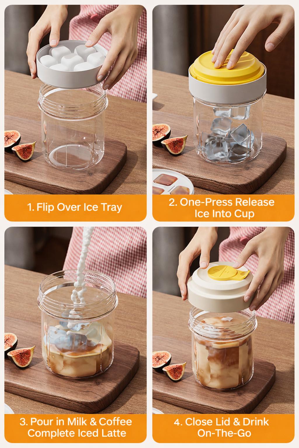 One Touch Ice Maker Cup Portable Iced Coffee Cup Easy Release Ice Tray No Twist Ice Cube Maker with Lid for Cold Drinks