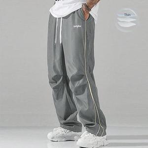 Men's Loose 100% Polyester Grey Sweat Pants - Mens Clothing, Men's Wear, Essential Sweatpants with Lightweight Soft Fabric, Large Cut, Grey Side Strips, Gold Decorative Bars, Comfortable Casual Gym Wear (Gifts for Him),father'sdaygifts