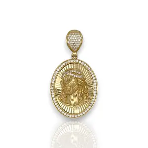 Jesus Medallion Pendant - 14k Yellow Gold