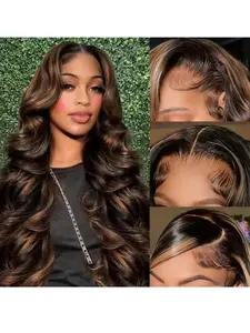 5x5 1b30 Highlight Wig Body Wave Lace Front Wig, Human Hair for Women, Comfortable Natural Look, No Maintenance Required, All Ethnicities