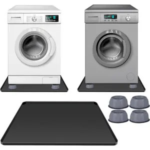 Washing Machine Drain Pan 27"x27" with 4 Anti-Vibration Foot Pads - Washer Tray,Non-Slip, , Laundry Appliance Floor protection Set -Noise Reduction Leak Prevention -Soft  Mat