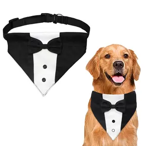 Adjustable Dog Tuxedo Formal Dog Wedding Outfit Bandana Dog Tux Black Dog Collar with Bow Tie, Dog Suit Costume for Small Large Dogs Wedding Birthday