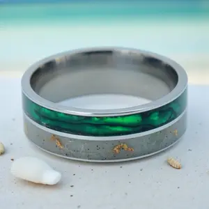 Paua Sovereign – Cobalt Ring with NZ Paua Abalone, Emerald Bay Sand & Gold Flakes