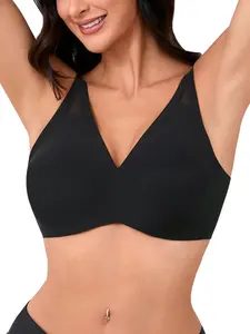 Double V Seamless Wireless Bra, Strong Lift & Gathered Support Breathable Mesh Strap Women Comfort Bra