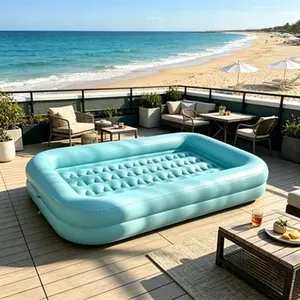 Foldable Portable Inflatable Mattress, Starry Blue Design Blow Up Bed Perfect for Travel Home Rest Camping Daily Use