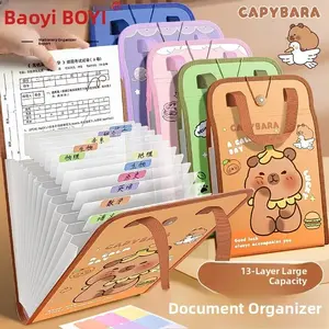 13-Layer Portable Cute Cartoon A4 Vertical Accordion Bag, Large Capacity File Organizer, Elastic Strap, Multi-Color Options