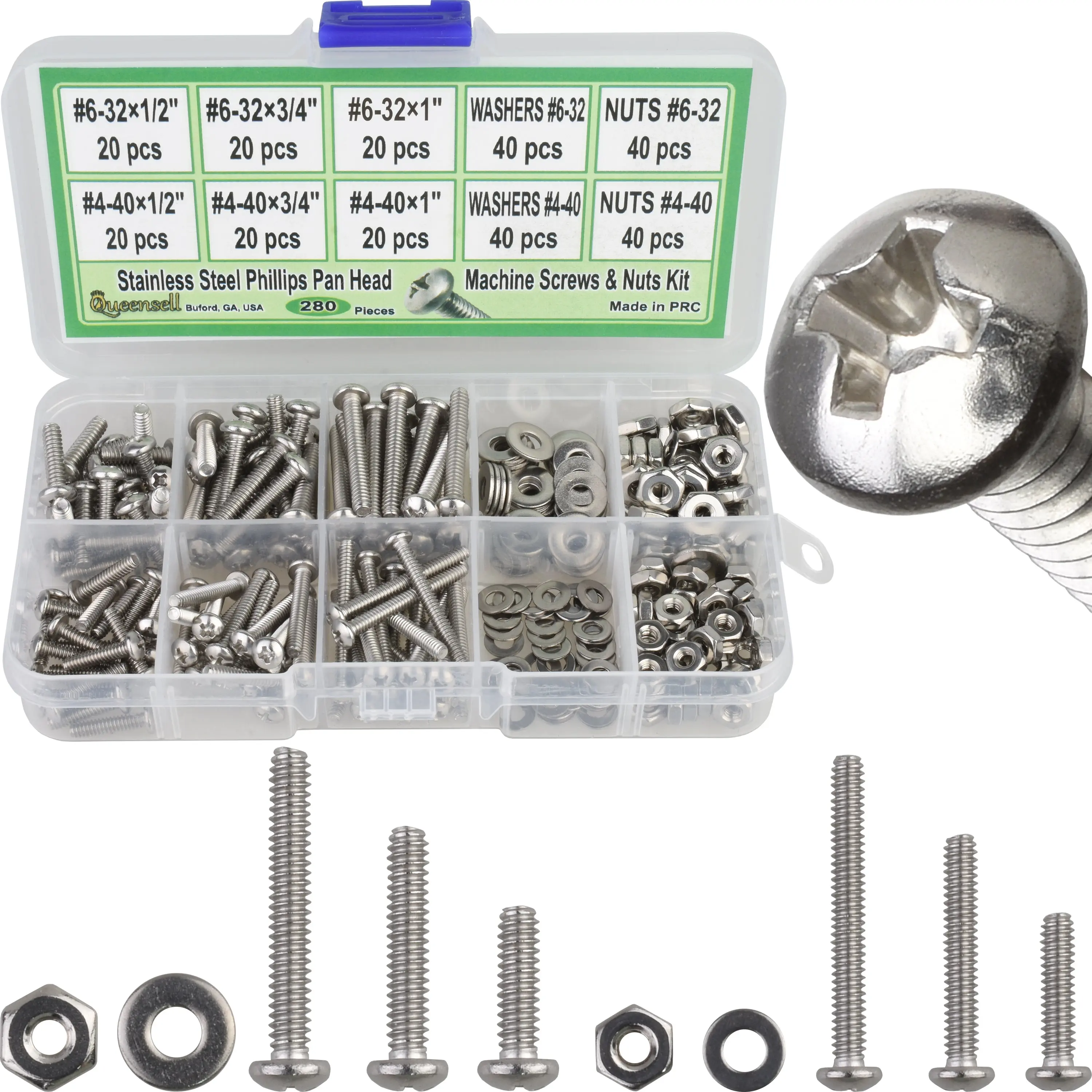 4-40 and 6-32 Machine Screws, Nuts and Washer 280 pcs 4-40 and 6-32 Machine Screws, Nuts and Washer 280 pcs