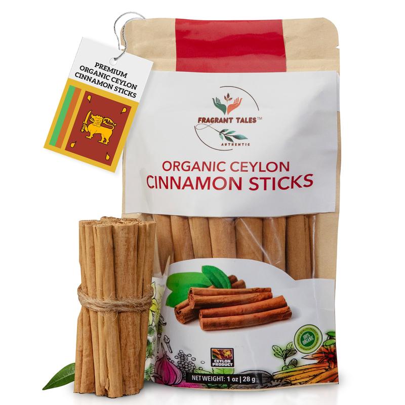 Premium Organic Ceylon Cinnamon Sticks - 1 oz (28g) 5–7 sticks, 4 inches each, True Ceylon, USDA Certified, Non-GMO, Gluten-Free, Pure Sri Lankan Cinnamon for Cooking & Baking