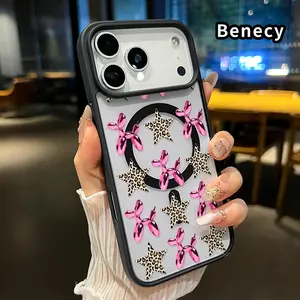 Magnetic Soft Case for iPhone 17 16  Pro Max Plus 15 14 13 12 11 Air E Balloon Dog & Star Pattern Anti-Yellowing Shockproof ultra-thin Silicone Crystal Transparent Acrylic Cover Supports Wireless Charging