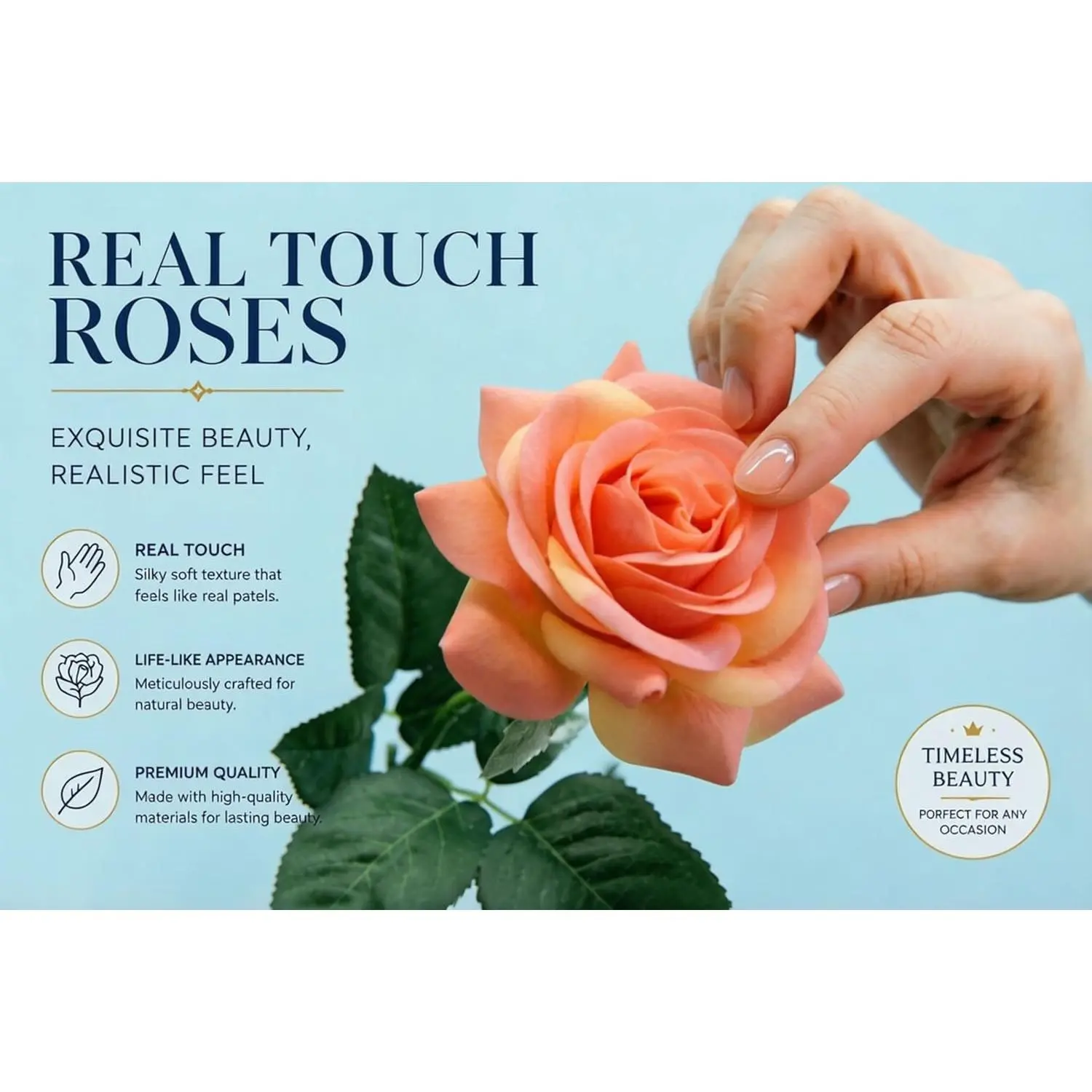 10 Pcs Real Touch Long Stem Silk Artificial Roses, Fake Floral Bouquet for Wedding Home Decor & Valentine Gifts (Orange) - Ideal for Vase Arrangements, Decorative Fruit Pairing