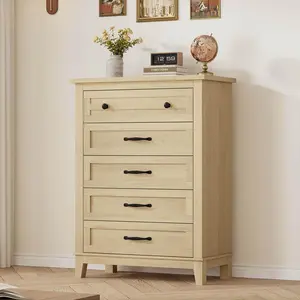5-Drawer Vertical Dresser Furniture – Space-Saving Storage, Durable Wood Frame, Natural Finish for Bedroom & Living Room