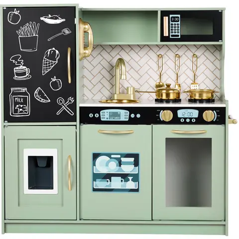 Best Choice Products Pretend Play Kitchen Wooden Toy Set for Kids w/ Telephone, Utensils, Oven, Microwave