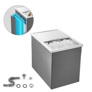 Father's Day Gift Durable Drop-in Stainless Steel Ice Chest Beverage Refrigerator, 18Lx12Wx15H (28.6 Qt) Commercial Ice Bin with Sliding Lid & Drain Set, for Outdoor Kitchen, Patio Bar